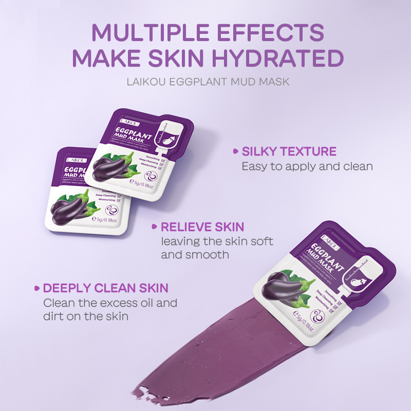 5pcs LAIKOU Eggplant Mud Mask  - Bentonite Clay Mask ulasan dan harga