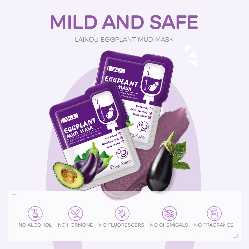 5pcs LAIKOU Eggplant Mud Mask  - Bentonite Clay Mask ulasan dan harga